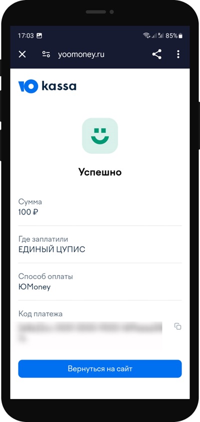 Успешное пополнение счета при помощи ЮMoney в БК bettery