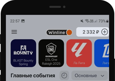 Сумма баланса в мобильном приложении Winline