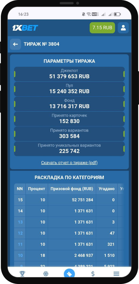 ТОТО Пятнашка в 1xBet