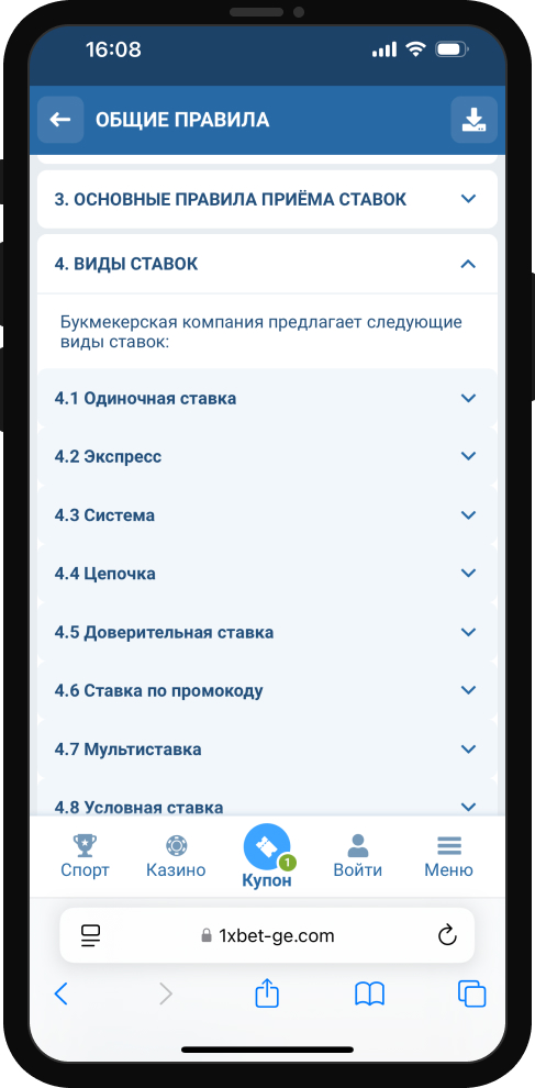 Виды ставок в 1xBet