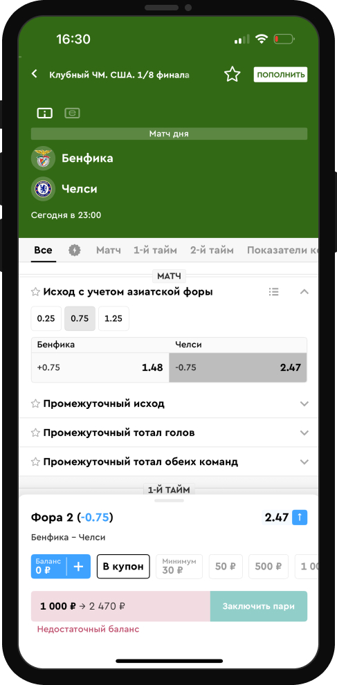 Азиатская фора (0,75)