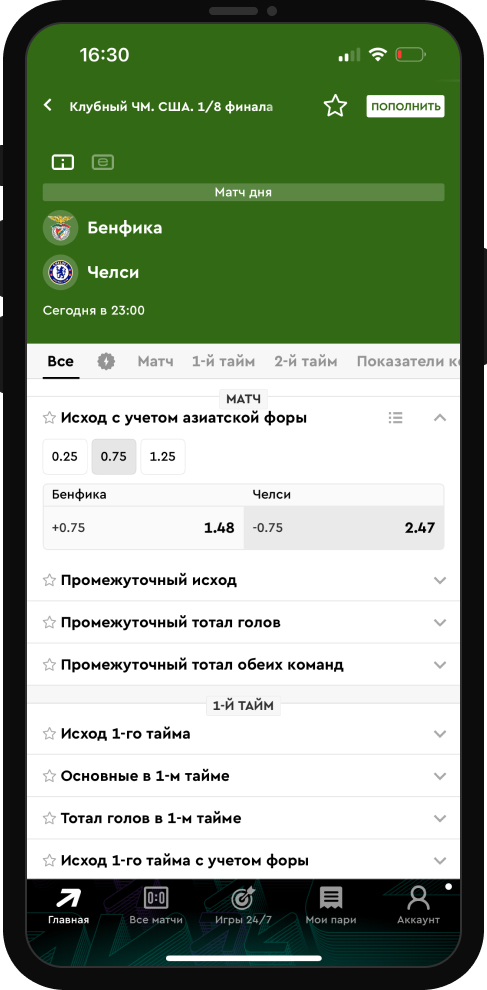 Азиатская фора (0,75)