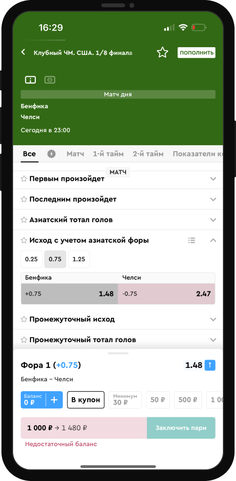 Азиатская фора (0,75)