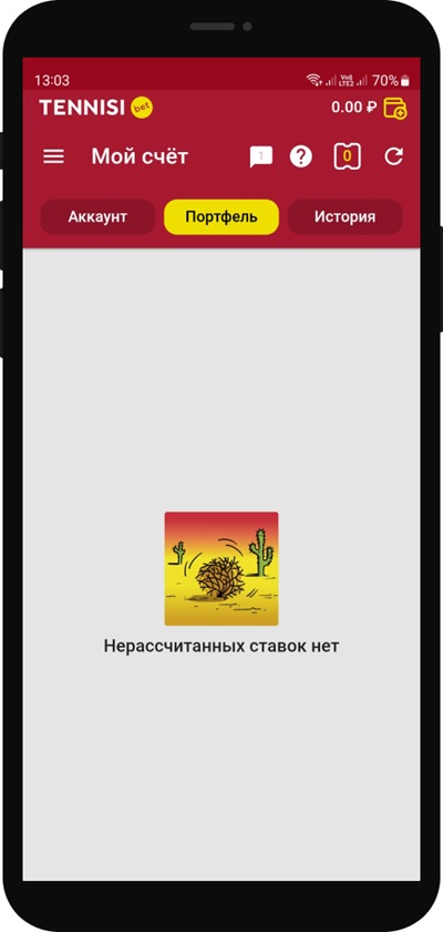 Вкладка история ставок в Тенниси
