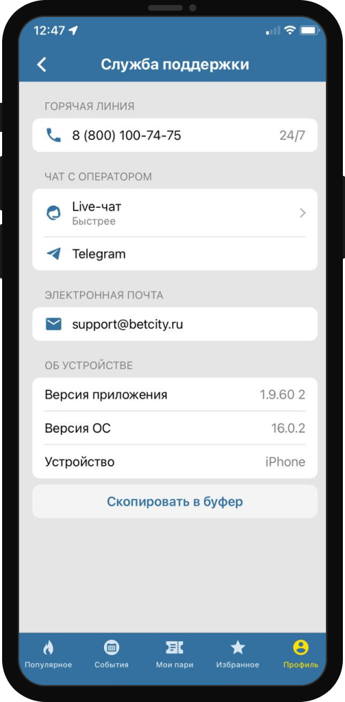 Бетсити поддержка