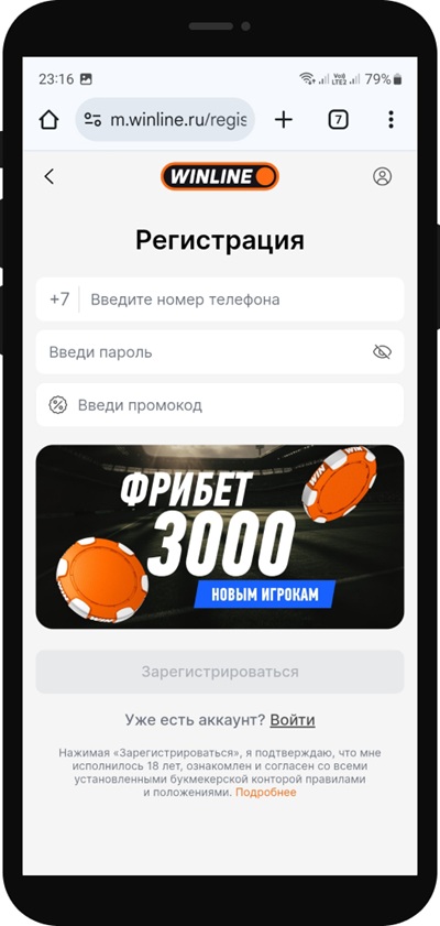 строки для ввода личных данных для регистрации