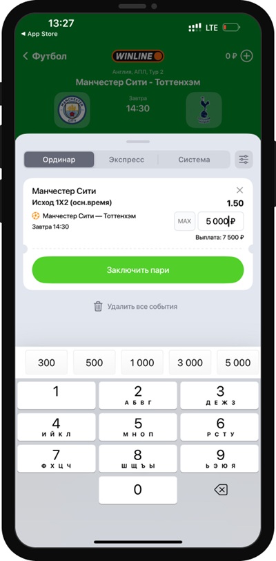 Как сделать ставку Винлайн iOS 2