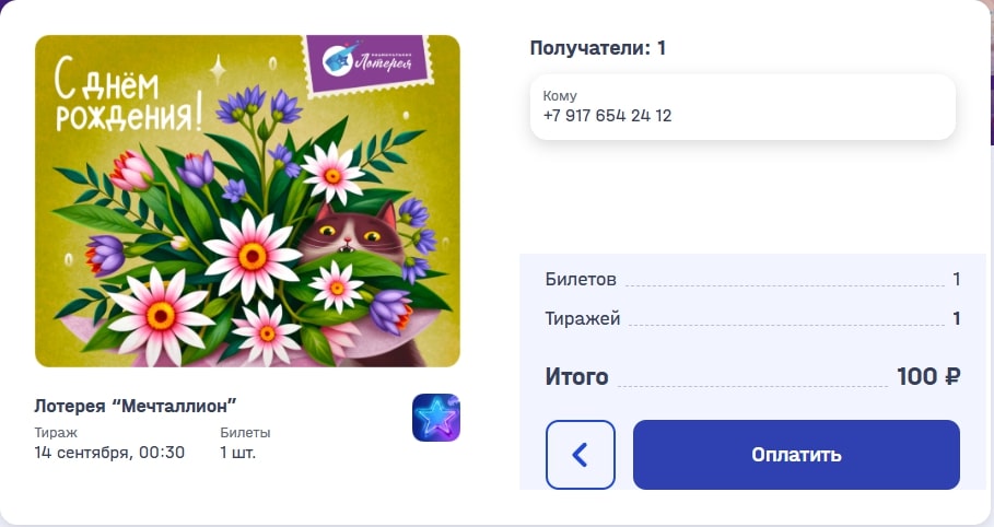 Заполните данные получателя и нажмите «Продолжить».