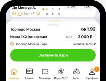 Заключение пари с мобильной версии сайта Винлайн