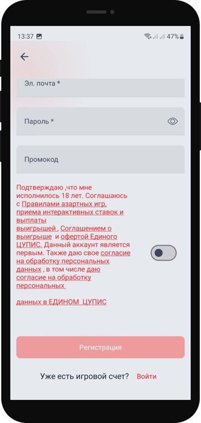 Заполняю форму, читаю и соглашаюсь с правилами и еще раз кликаю на «Регистрация».