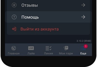 Меню в мобильном приложении БК Балтбет