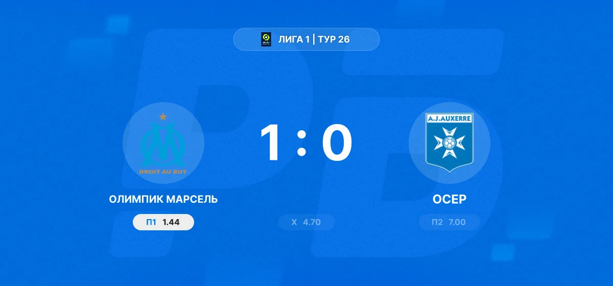 «Марсель» с минимальным счетом обыграл «Осер» в матче Лиги 1