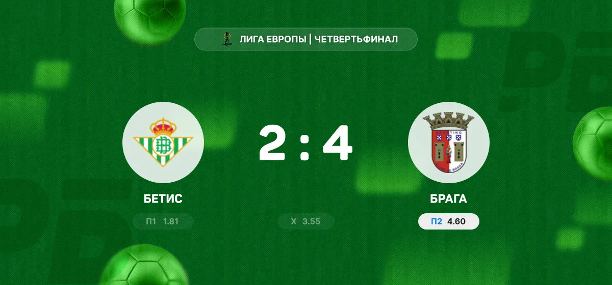 «Брага» обыграла «Бетис» в четвертьфинале Лиги Европы