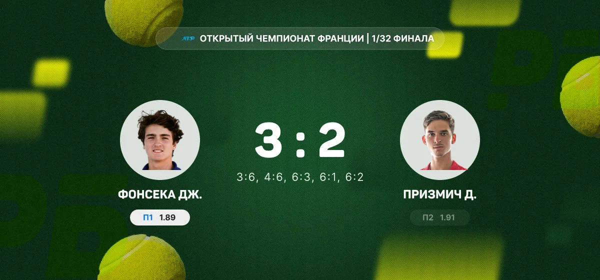 Фонсека обыграл Призмича и вышел в третий круг Открытого чемпионата Франции