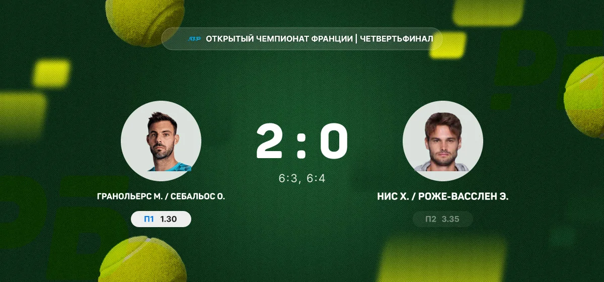 Гранольерс и Себальос вышли в полуфинал Открытого чемпионата Франции