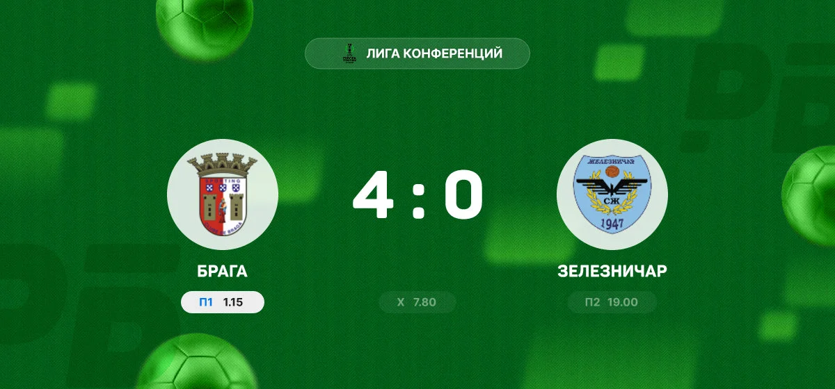 «Брага» разгромила «Зелезничар» в матче Лиги конференций