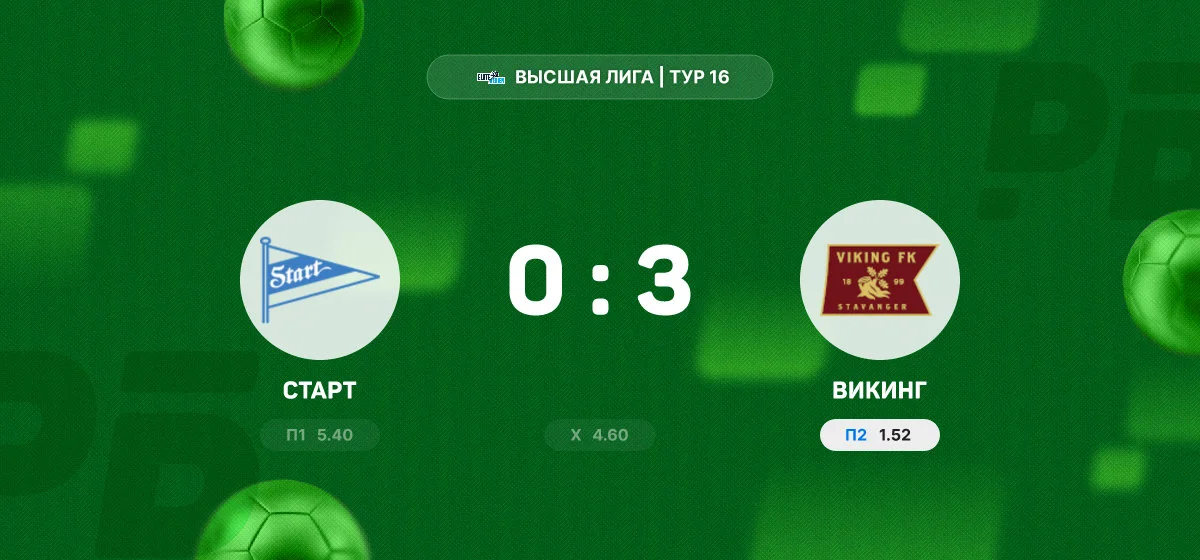 «Викинг» разгромил «Старт» в гостевом матче Высшей Лиги