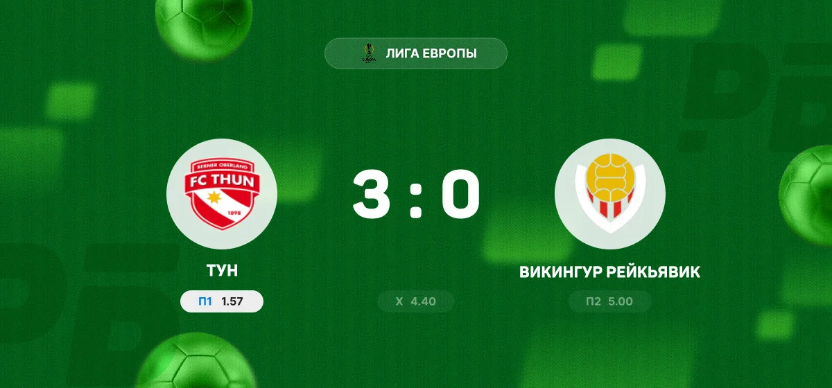 «Тун» разгромил «Викингур Рейкьявик» в матче Лиги Европы