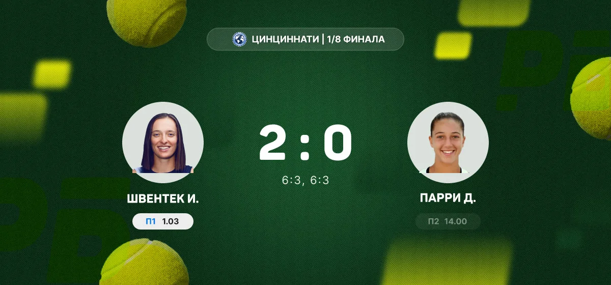 Швентек одержала победу над Парри и вышла в четвертьфинал турнира в Цинциннати