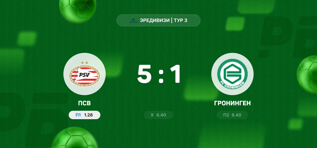 ПСВ разгромил «Гронинген» в домашнем матче чемпионата Нидерландов