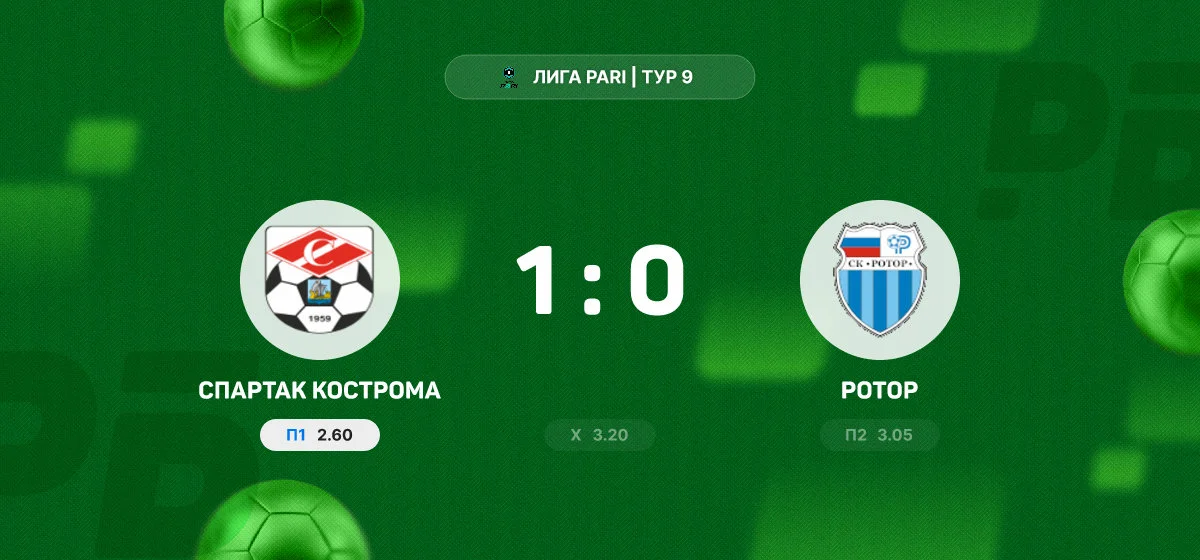 «Спартак Кострома» минимально обыграл «Ротор» в матче Лиги PARI