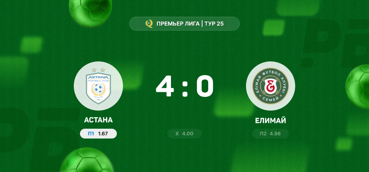 «Астана» разгромила «Елимай» в матче чемпионата Казахстана
