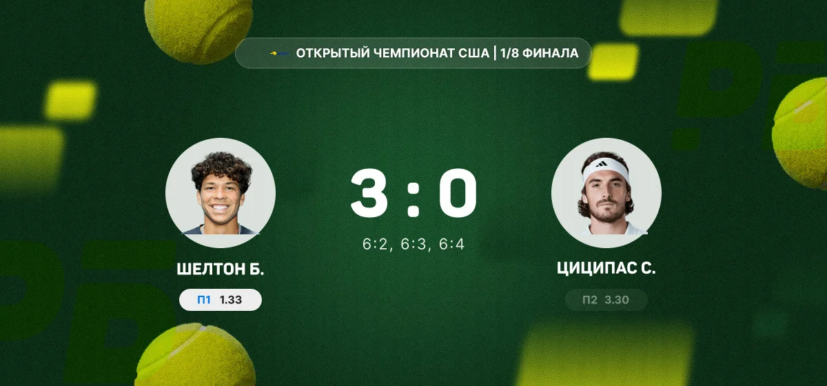 Бен Шелтон пробился в четвертьфинал Открытого чемпионата США после победы над Циципасом