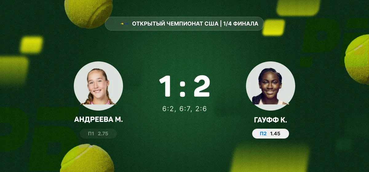 Мирра Андреева уступила Коко Гауфф в четвертьфинале US Open