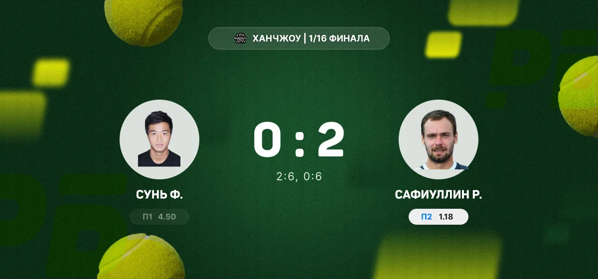 Сафиуллин в двух сетах обыграл Суня и пробился в 1/8 финала турнира в Ханчжоу