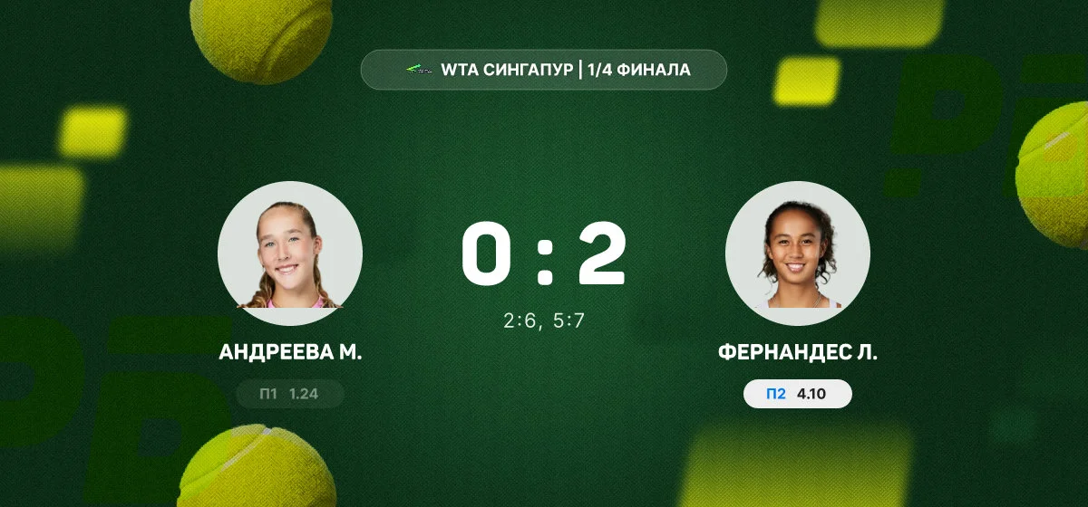 Мирра Андреева уступила Лейле Фернандес в четвертьфинале турнира WTA в Сингапуре