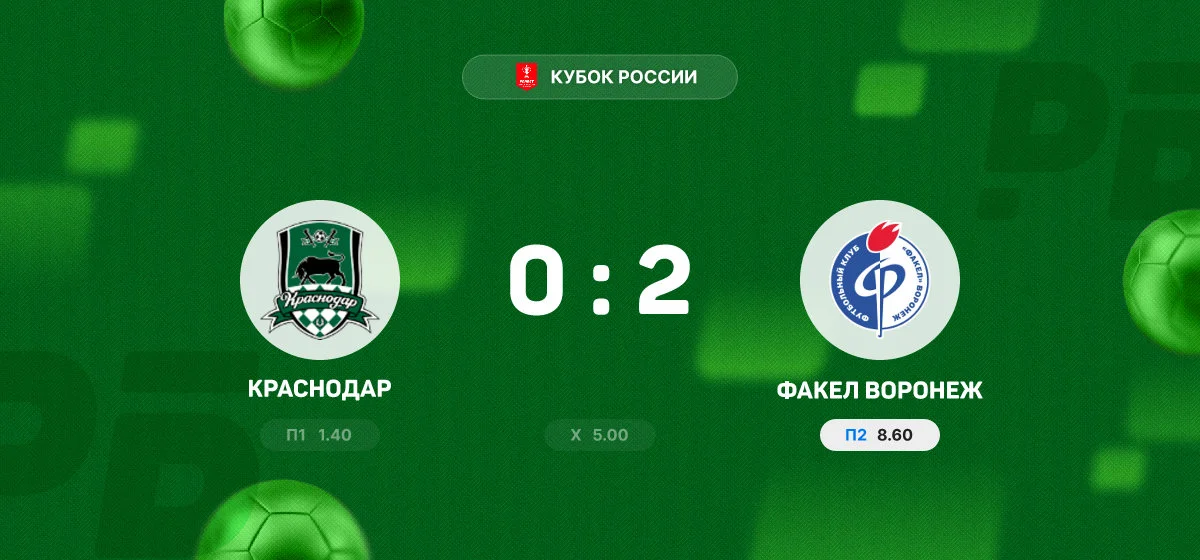 «Факел» обыграл «Краснодар» в гостевом матче Кубка России