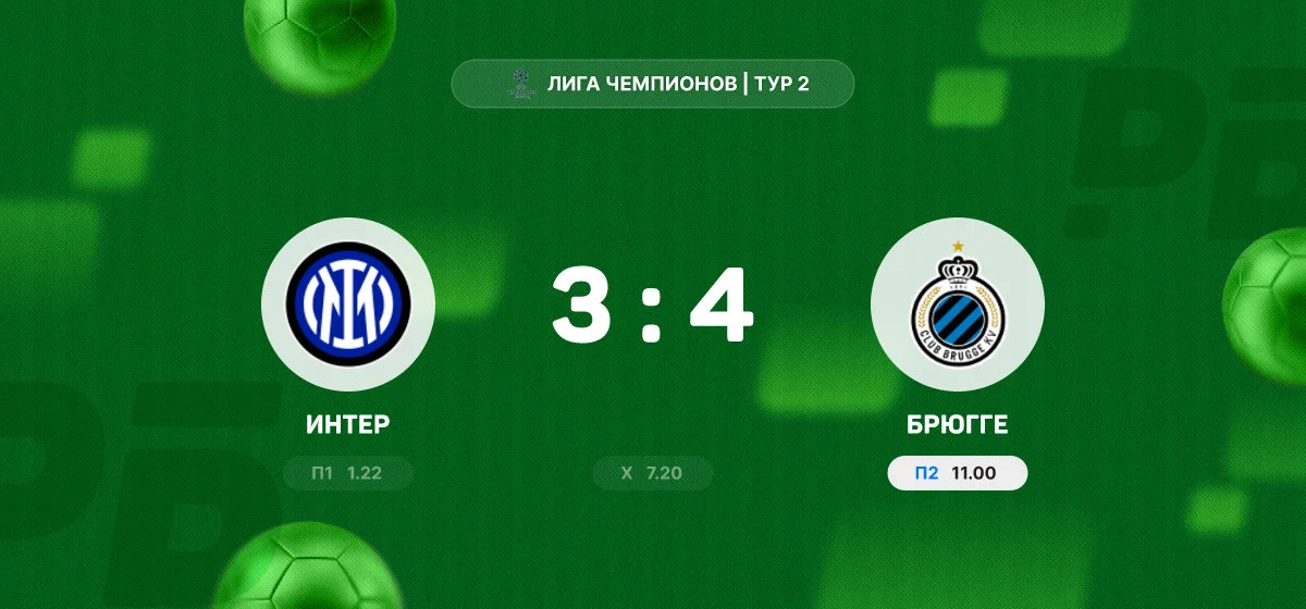«Брюгге» обыграл «Интер» в результативном матче Лиги чемпионов