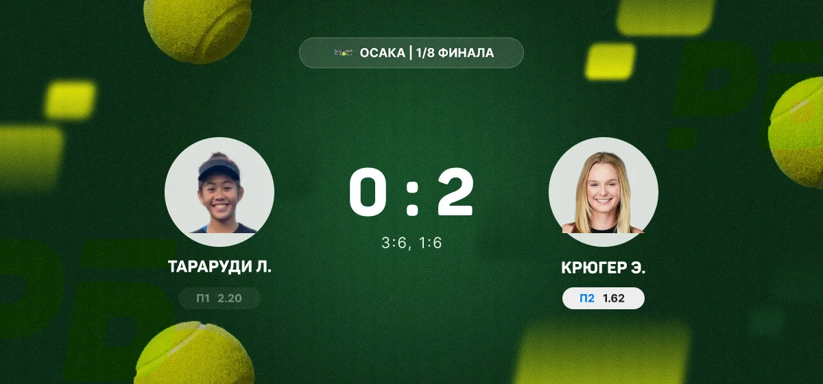 Крюгер одержала победу над Тараруди в 1/8 финала турнира в Осаке