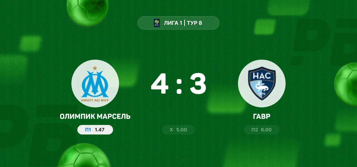 «Олимпик Марсель» вырвал победу у «Гавра» в результативном матче Лиги 1