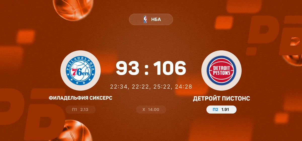 «Детройт Пистонс» обыграл «Филадельфию Сиксерс» в матче НБА